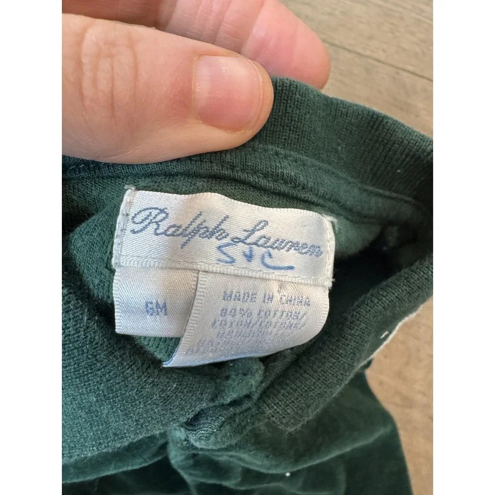 Ralph Lauren Footed Coverall‎ Baby 6M Green Velour Polo Collar Snap One-piece